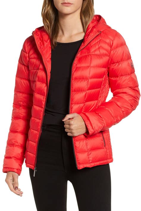 women michael kors red puffer jacket|Michael Kors reversible puffer jacket.